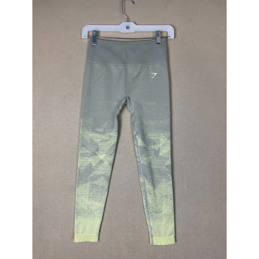 Gymshark Leggings Adult Small Gray/Yellow Athletic Pants Logo Workout Womens